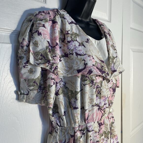 Vintage 80s SL Fashions Dress Women 8 Cream Pink Floral Pastel Cottagecore Fairy - Picture 2 of 12